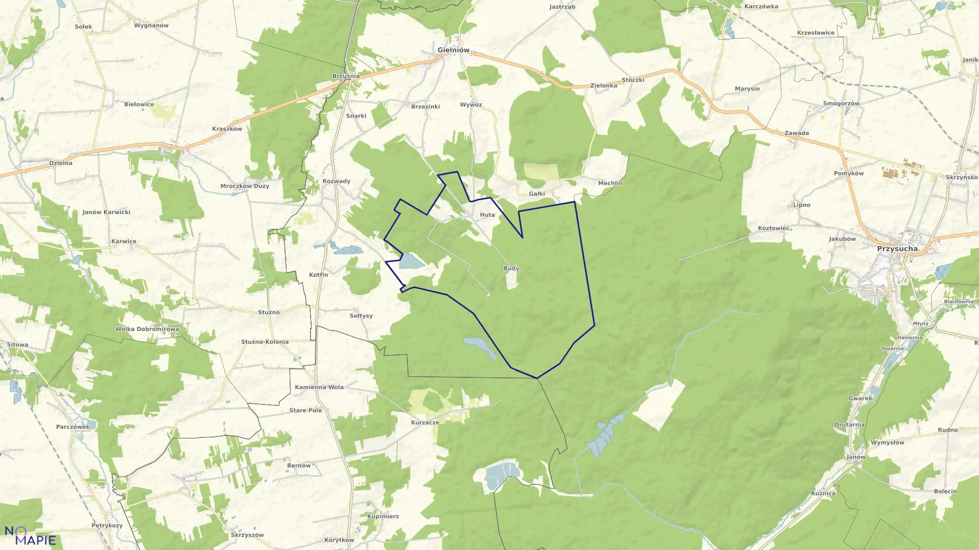 Mapa obrębu BUDY HUTA gmina Gielniów